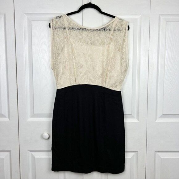 French Connection Planet Lace Dress Black & Cream Size 8 - Picture 1 of 9
